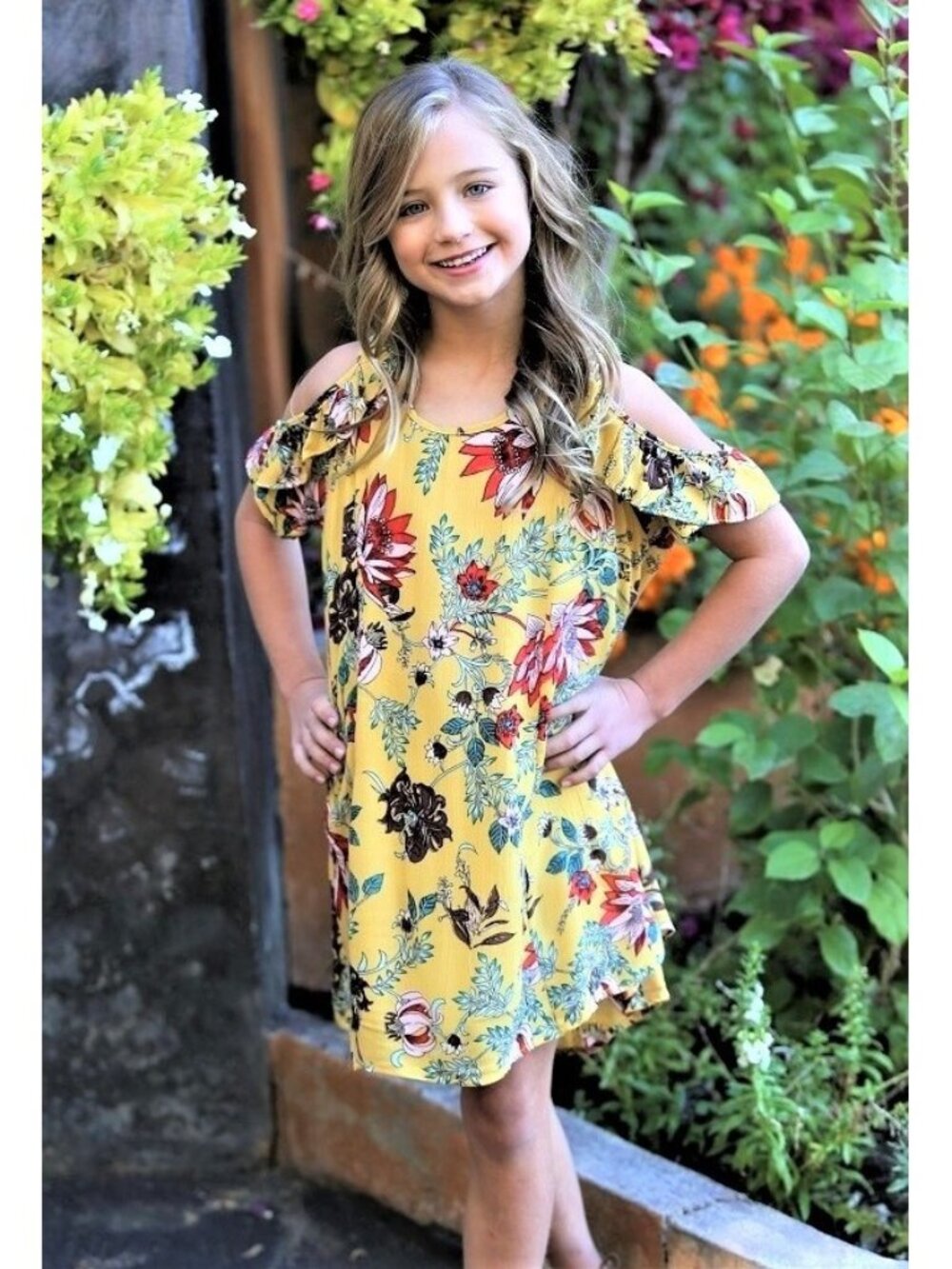Dress. Yellow, Pink, Floral/Multi. Girl's Size Medium. Angie Brand. NWT.